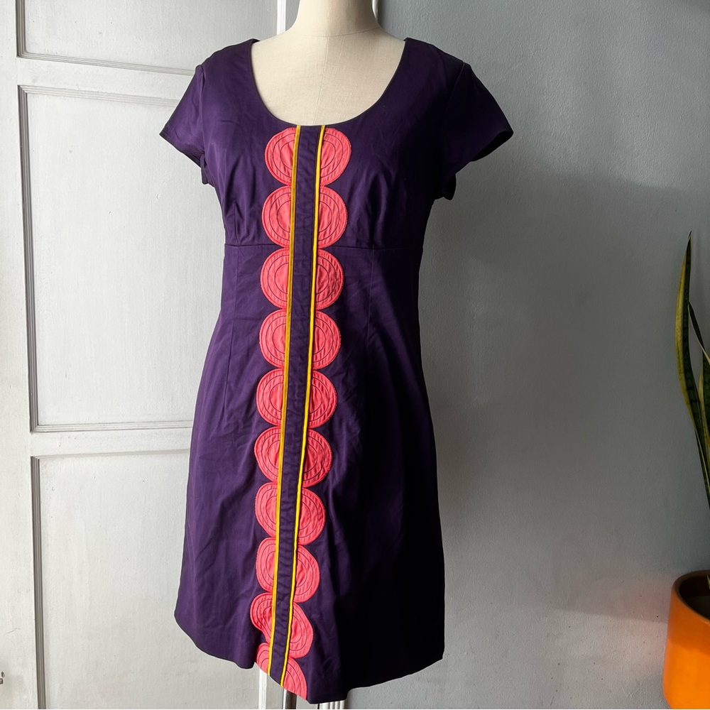 Boden• Purple and Coral Appliqué 100% cotton Sheath Dress• Sz 10P
